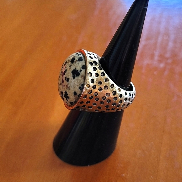 Jasper Dalmatian Stone Gold Plated Ring